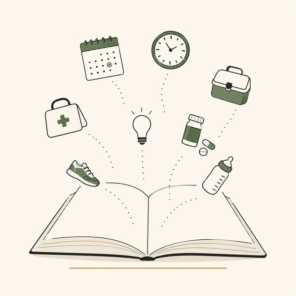 Mental Load Manager workbook cover — symbolic illustration of a mom holding daily life together amid floating to-dos | MiniMinors